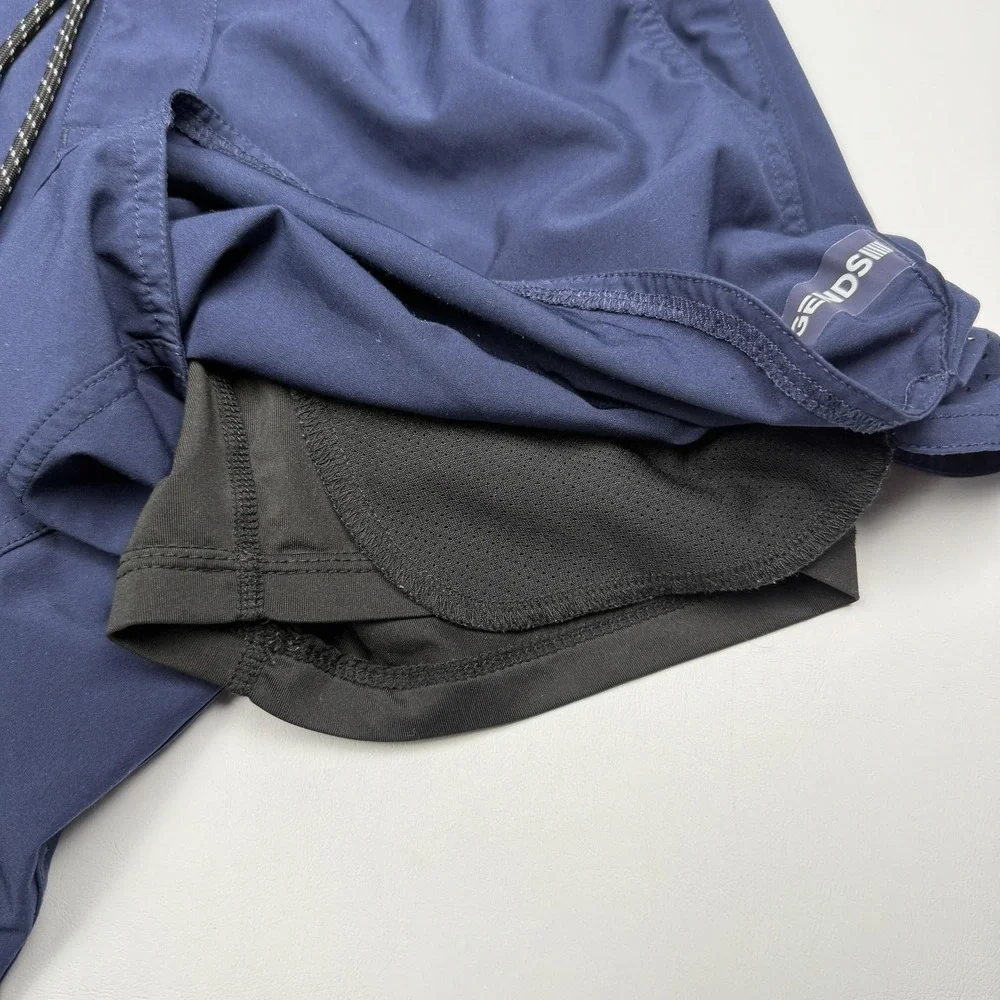 Legends Shorts Mens Small Blue Lined Running 7 Inseam Zip Pocket Reflective